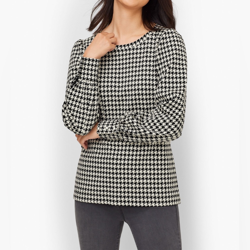 NWT Talbots Black White Houndstooth Knit Pullover Blouse Women’s Large